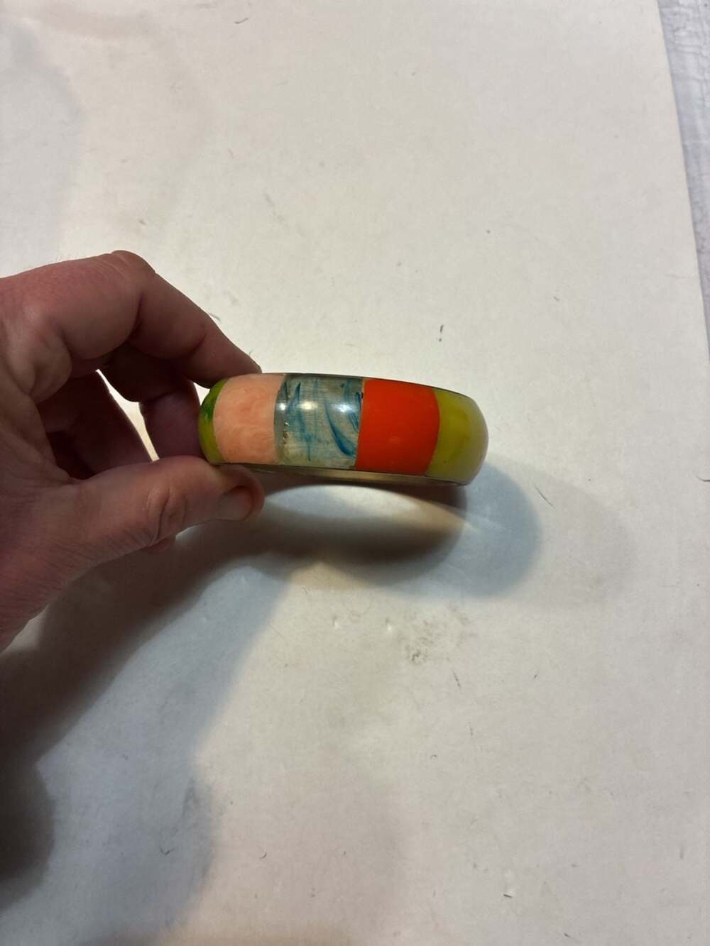 Vintage Multi Colored Bone Brass Bangle Bracelet Multi Color